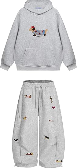 Embroidery Puppy Hoodie and Sweatpants