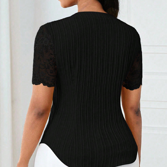 Classic Lace V-Neck Button Shirt