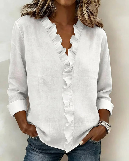 Indie Ruffled V-Neck Everyday Blouse