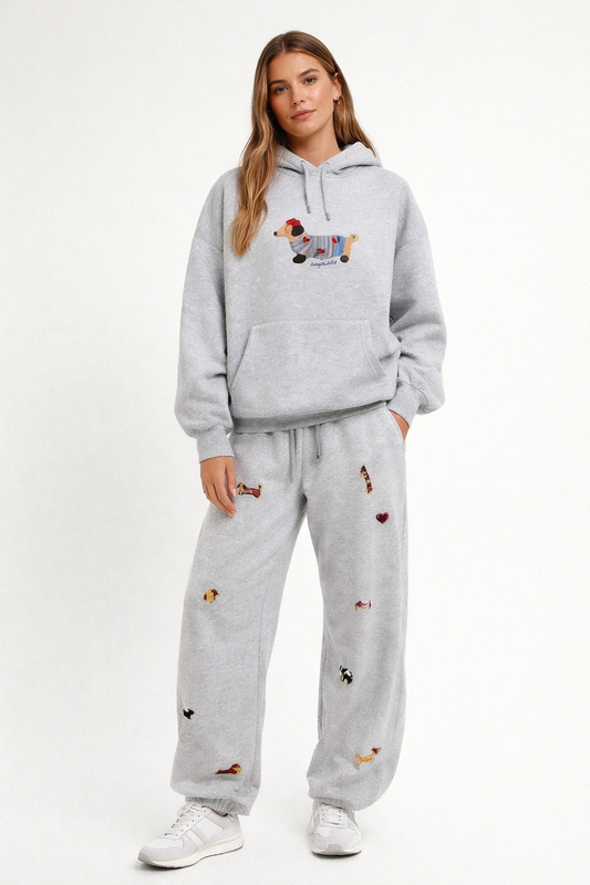 Embroidery Puppy Hoodie and Sweatpants