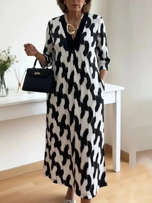 Art Block V Neck Midi Dress